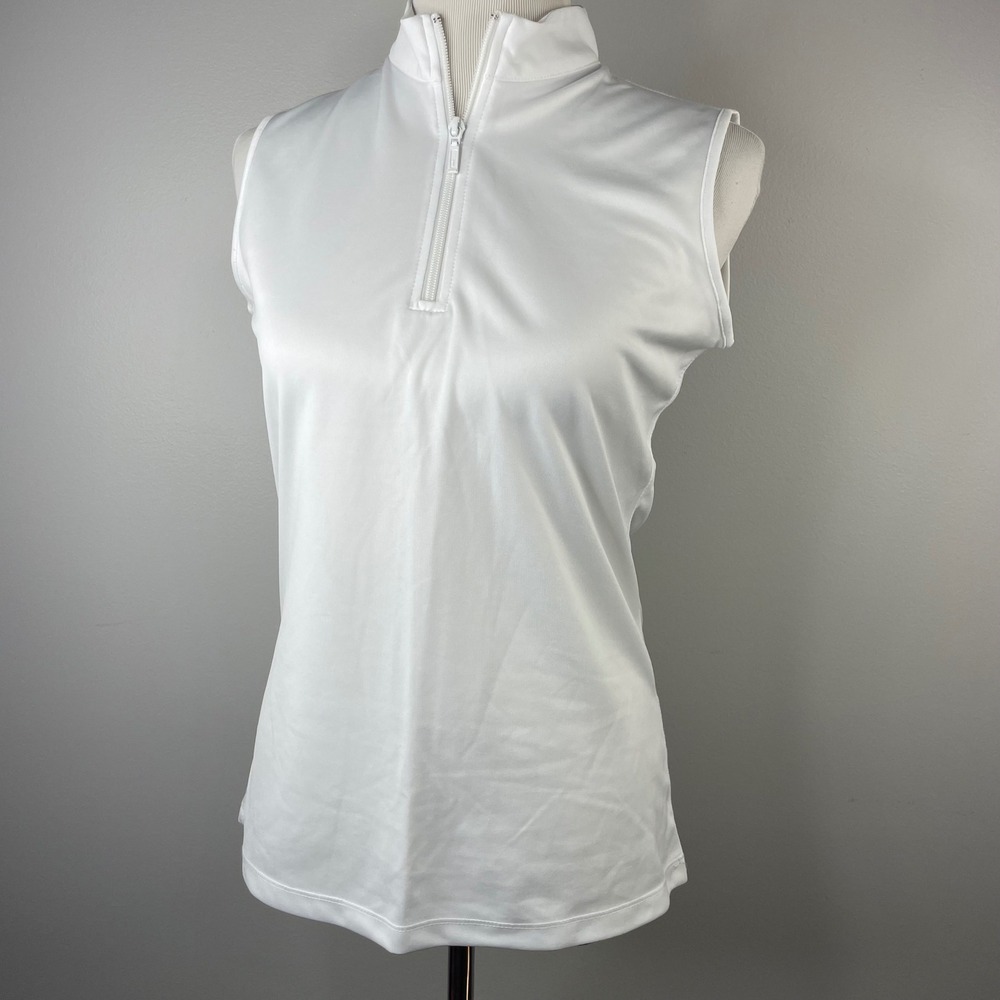 HL Sport Womens White Sleeveless Quarter Zip Bamboo Performance Top Small